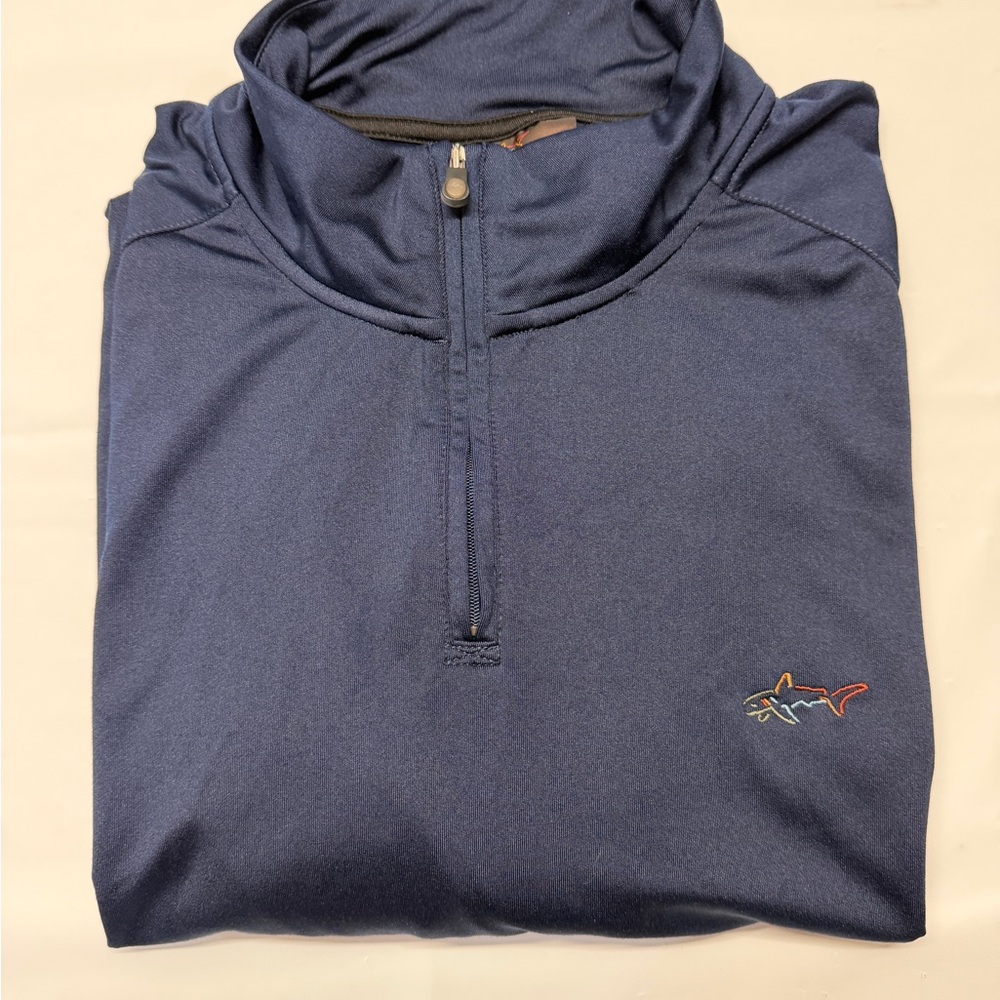 Tasso Elba/Greg Norman Navy Half-Zip Lightweight Shirt Jacket with Shark Logo
